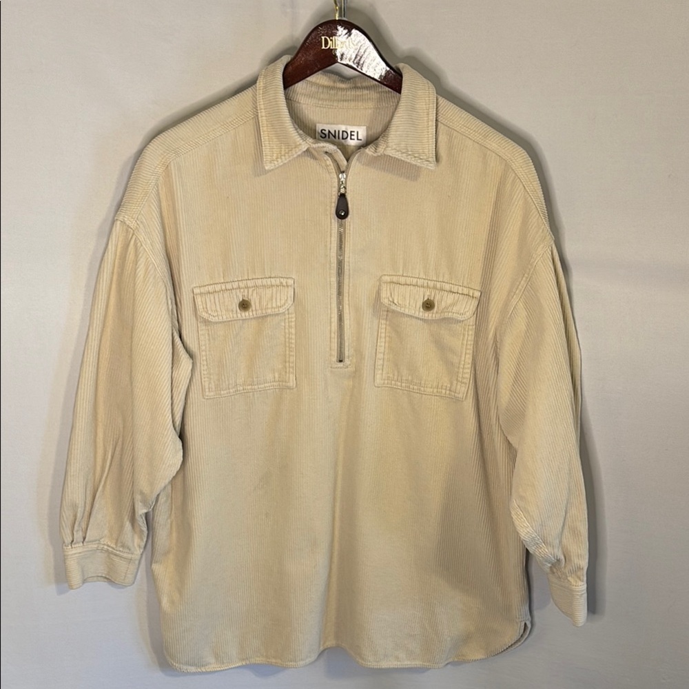 Snidel Skipper Shirt Dress Beige Quarter-Zip Corduroy  Tunic Top Oversized